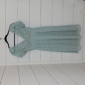 VERTE medium blue sheer polka dot midi dress Retro 50s look